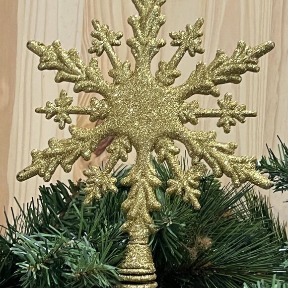 Gold Glitter Snowflake Tree Topper Christmas Decoration Holiday Decor Gift - Picture 5 of 6